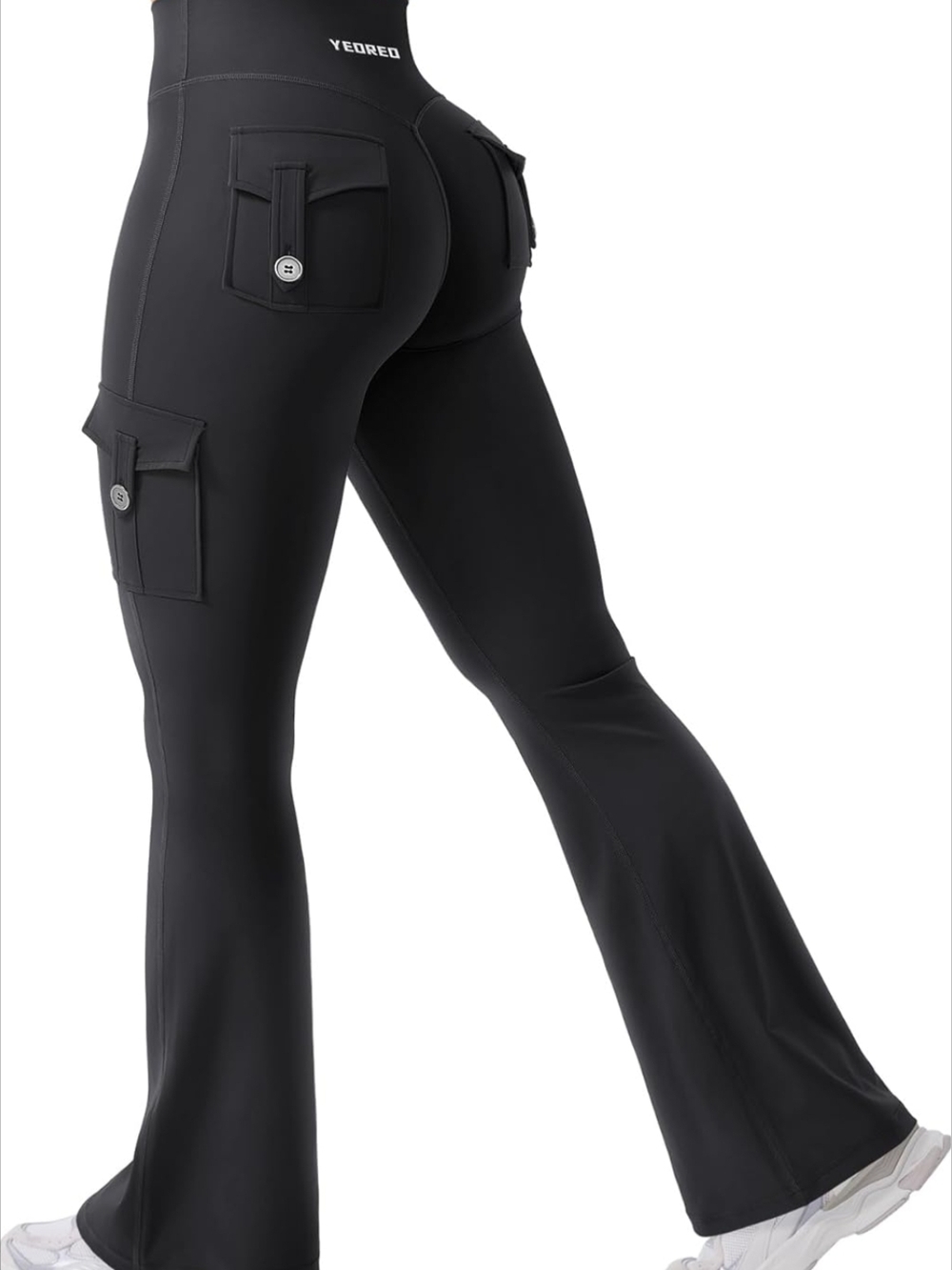 Yedred Black High-Waist Cargo Flare Leggings NEW